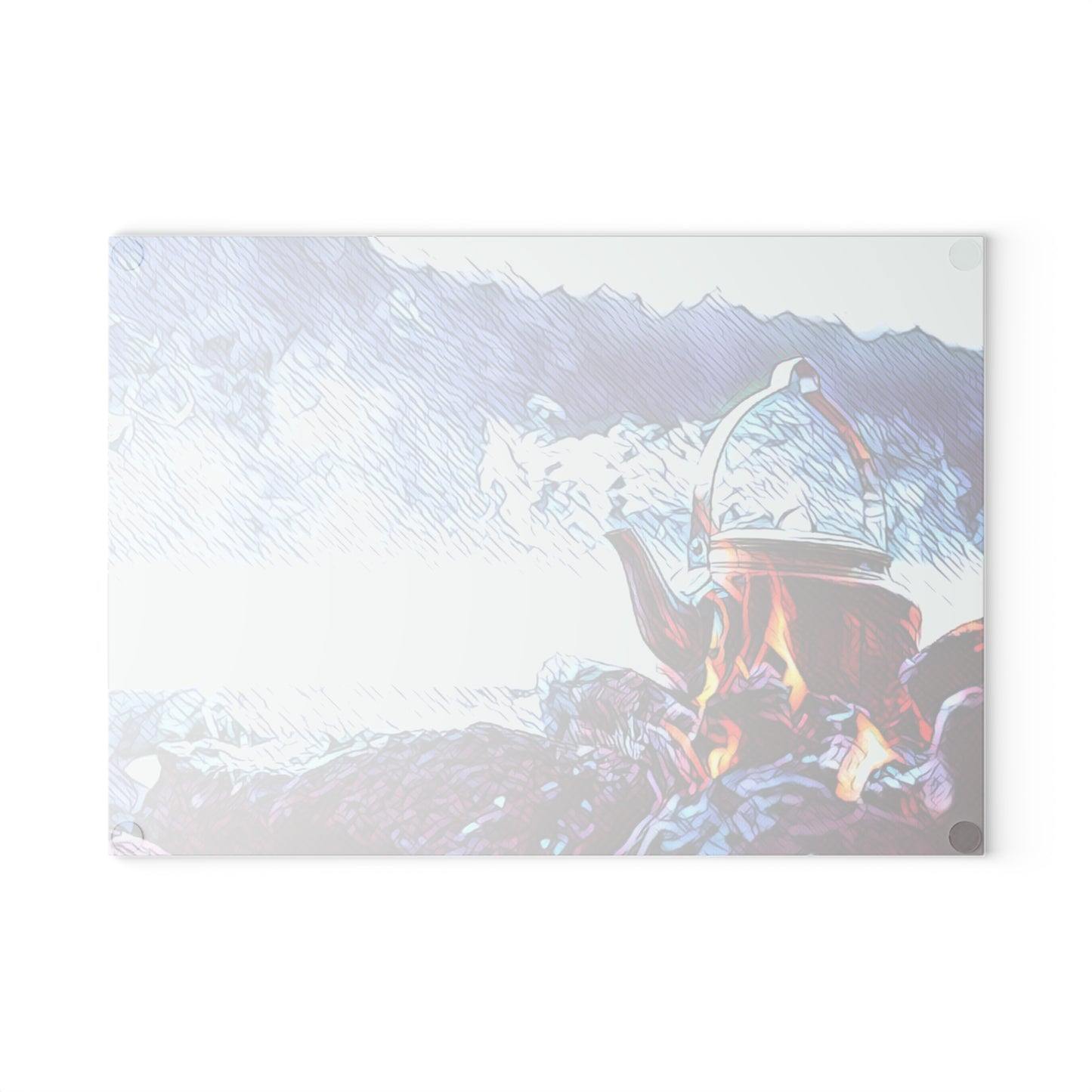Camping Coffee Mouse Pad - Mountain Campfire Desk Mat, Outdoor Adventure Nature Illustration