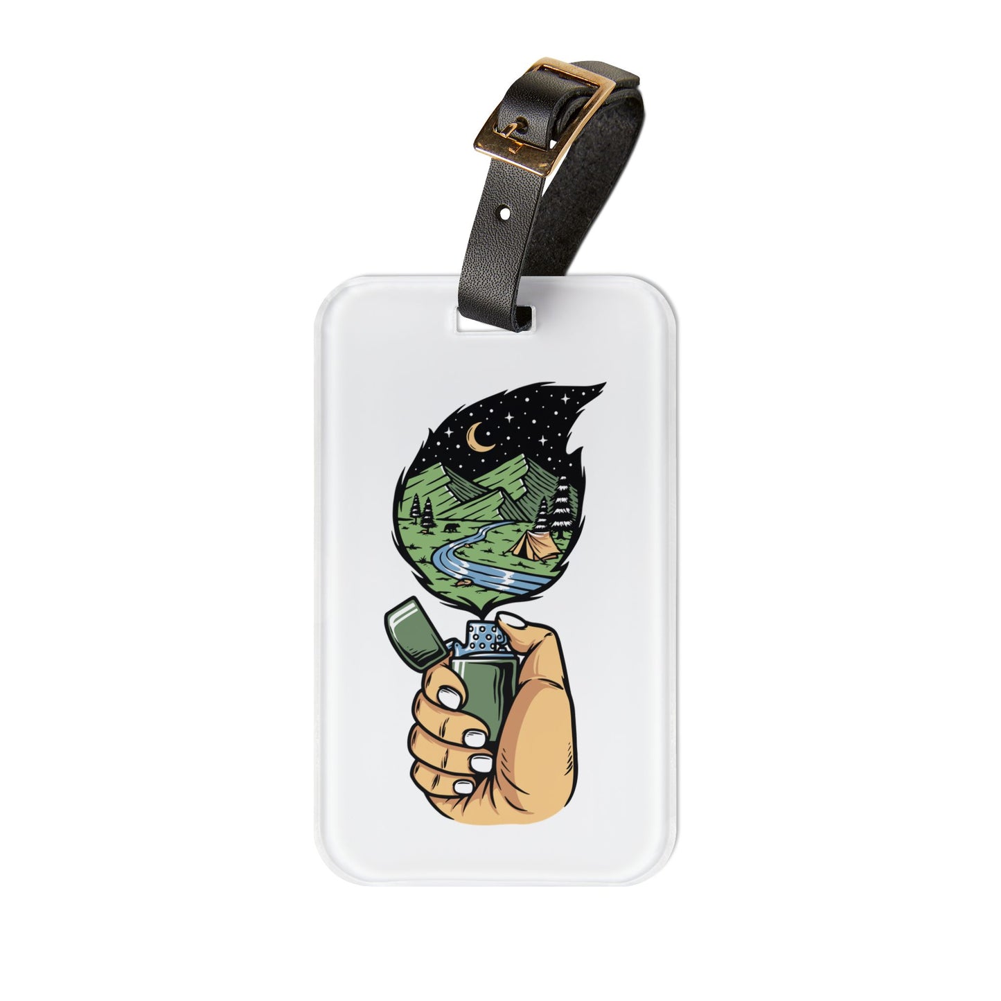 Adventure Lighter Luggage Tag - Night Camping Freedom Illustration Travel Bag Tag