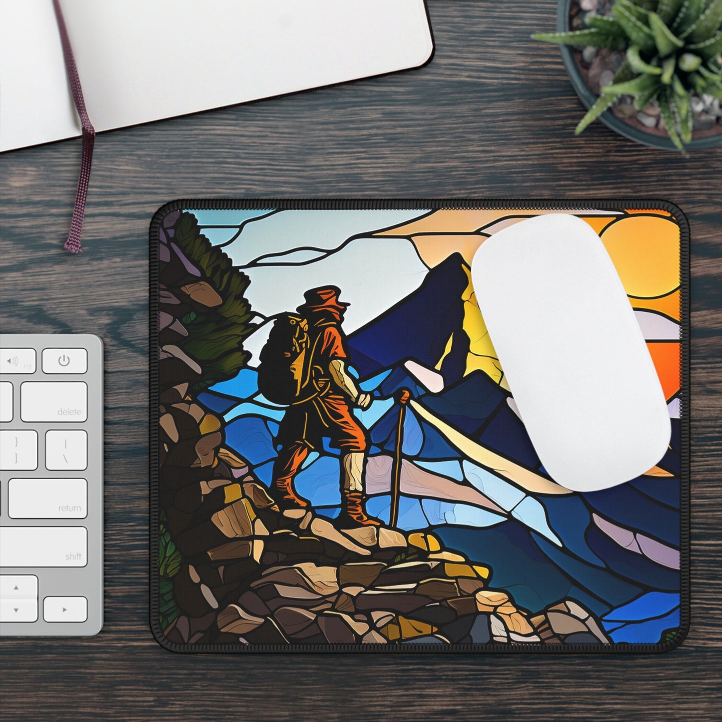 Mountain Hiker Sunrise Mouse Pad - Cozy Nature Desk Decor Inspired by Adventure and Freedom
