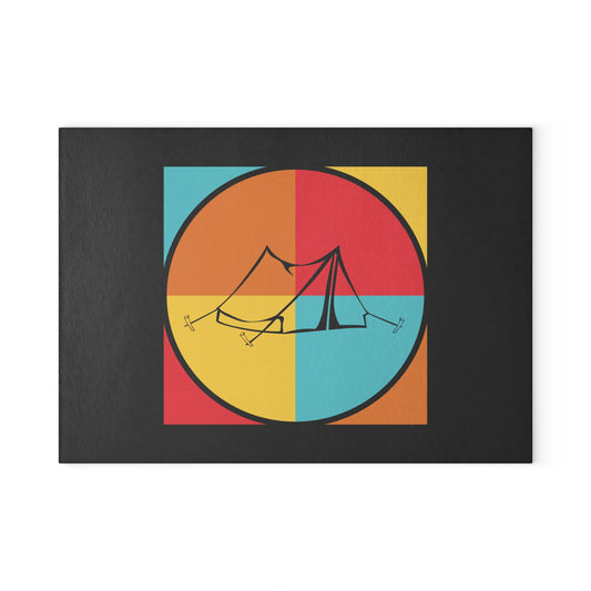 Minimal Camping Tent Glass Cutting Board with Retro Color Nature Design