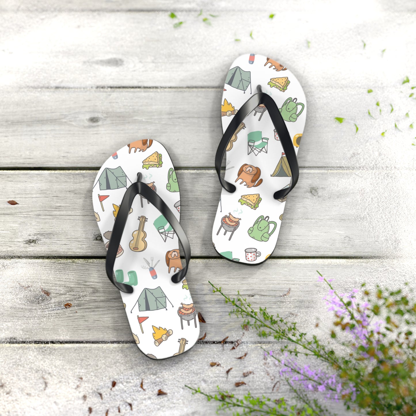 Funny Camping Flip Flops - Outdoor Adventure Sandals, Campsite Flip-Flops, Hiking Footwear, Summer Beach Shoes, Camping Gift