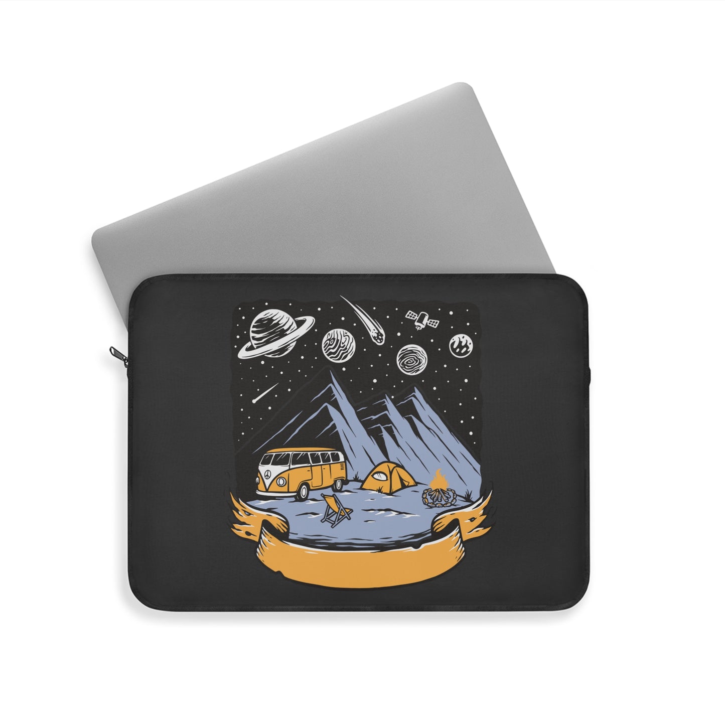 Cosmic Camping Adventure Laptop Sleeve with Van and Mountain Night Scene