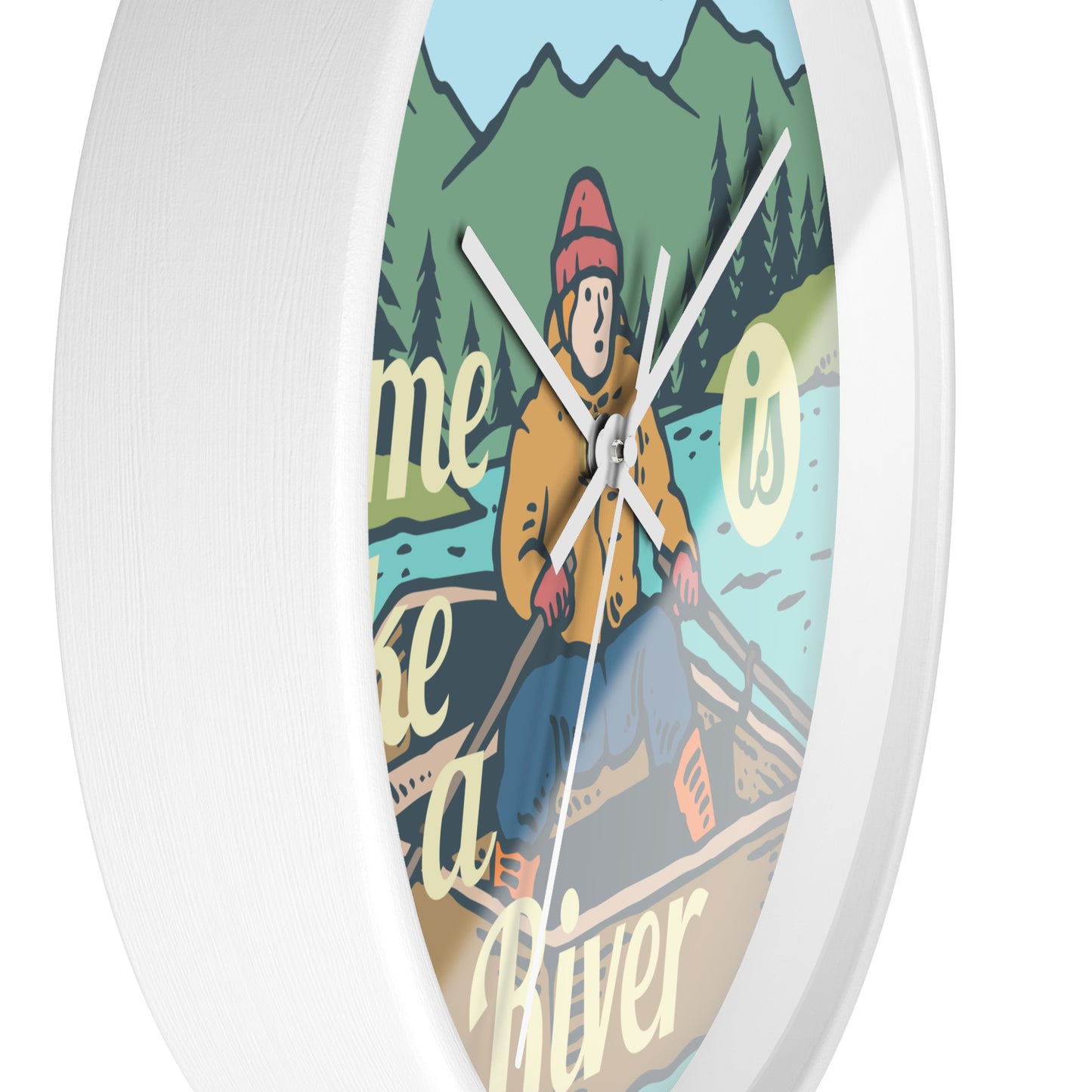 Time Is Like a River Wall Clock - Cozy Nature Home Decor with Calm Outdoor Illustration