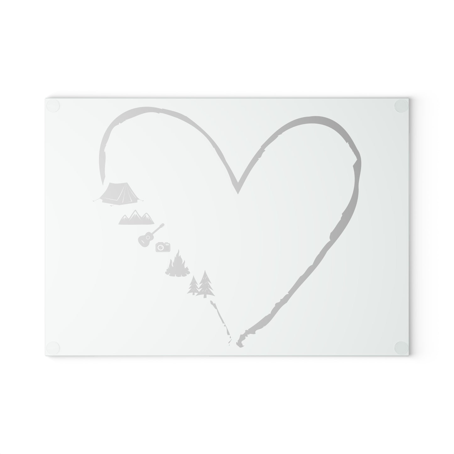 Camping Heart Glass Cutting Board - Outdoor Love Design for Campers, Adventure & Nature Lovers