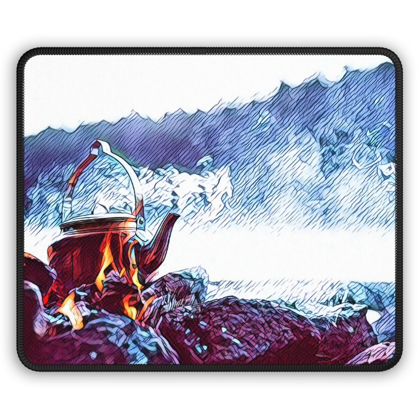 Mountain Campfire Kettle Mouse Pad - Cozy Outdoor Desk Decor Inspired by Quiet Nature Moments