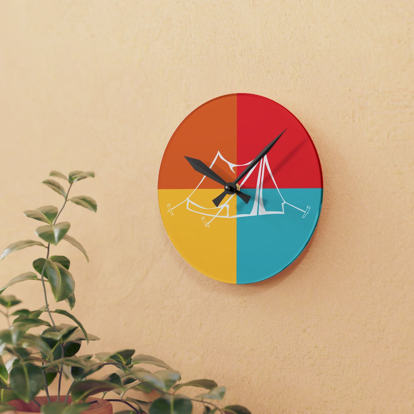 Minimal Camping Acrylic Wall Clock - Modern Color Block Nature Home Decor
