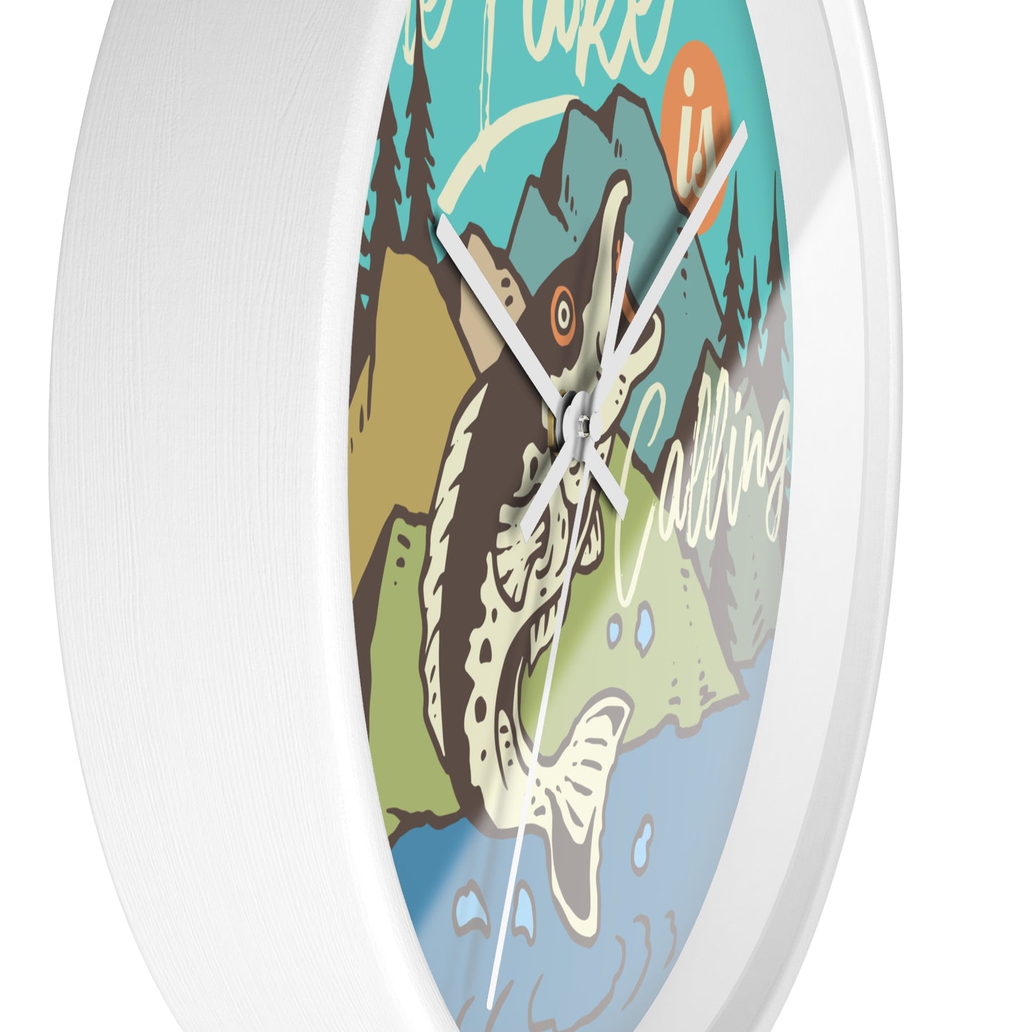 The Lake Is Calling Wall Clock - Cozy Nature Home Decor with Fishing Illustration
