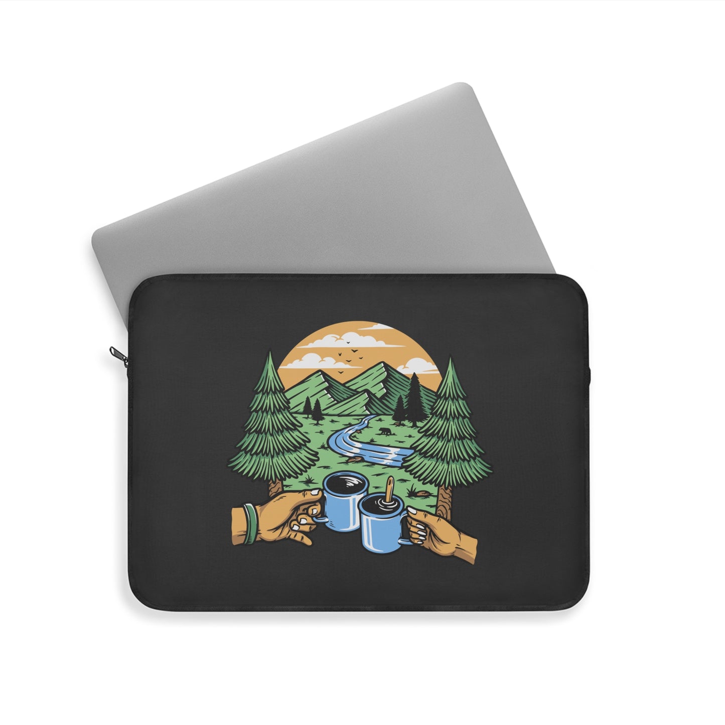 Camp Coffee Laptop Sleeve - Outdoor Morning Ritual Protective Case for Campers & Nature Lovers