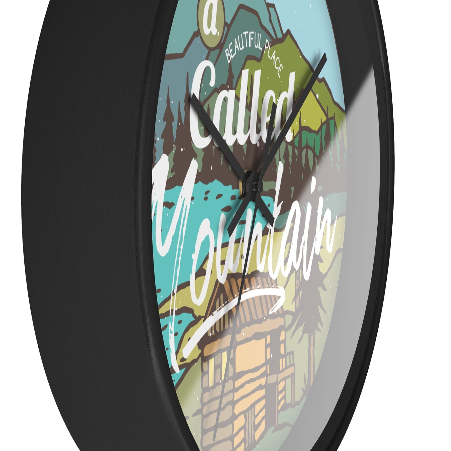A Beautiful Place Called Mountain Wall Clock - Cozy Nature Home Decor with Cabin Illustration
