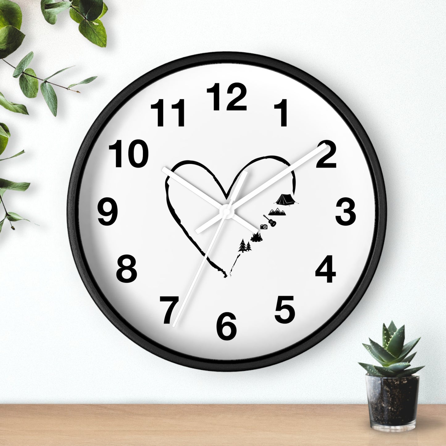 Love Nature Wall Clock - Heart Mountain Design, Minimal Outdoor Home Decor