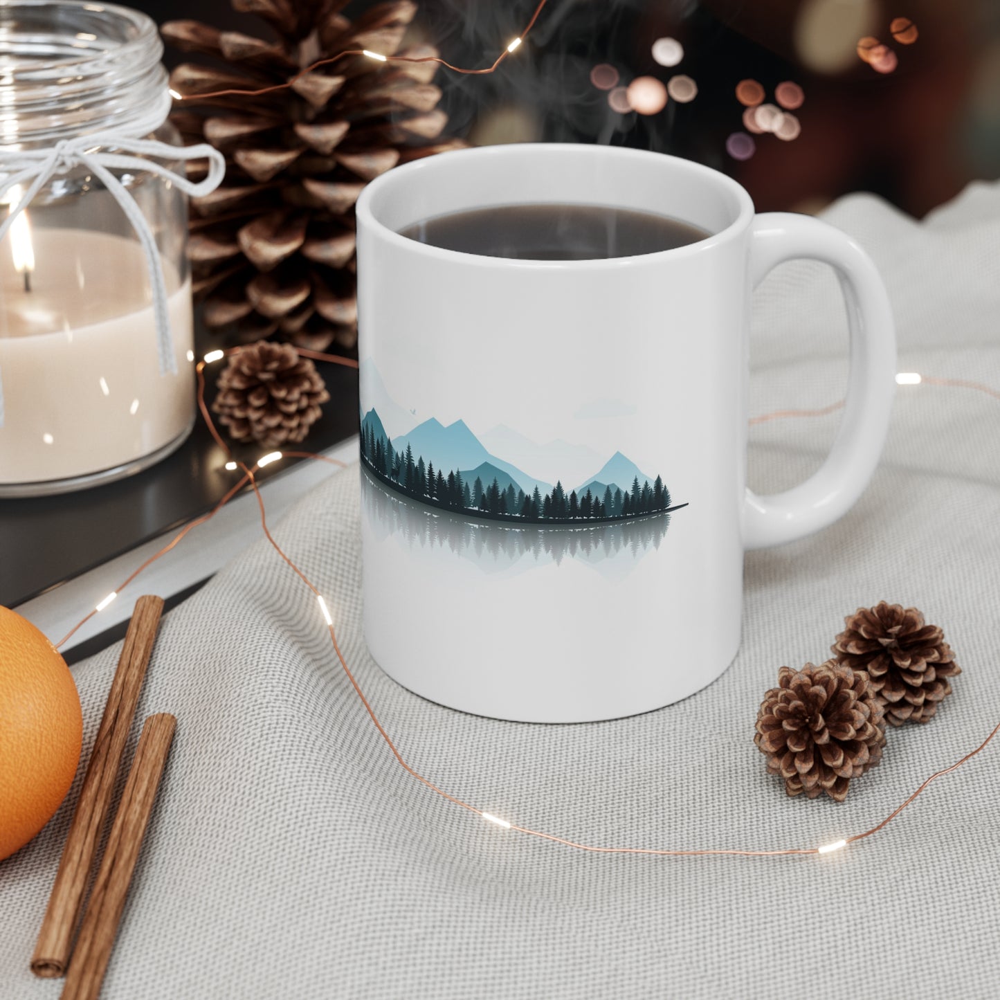 Mountain Landscape Mug 11oz, Nature Forest Coffee Cup, Minimalist Outdoors Mug, Hiking Gift for Men, Cabin Decor, Scenic Mountain Cup