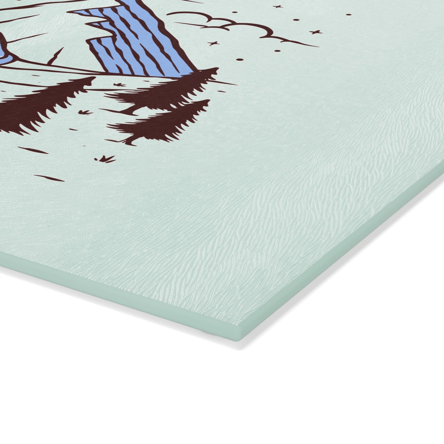 Moonlit Camping River Glass Cutting Board with Mountain Night Scene