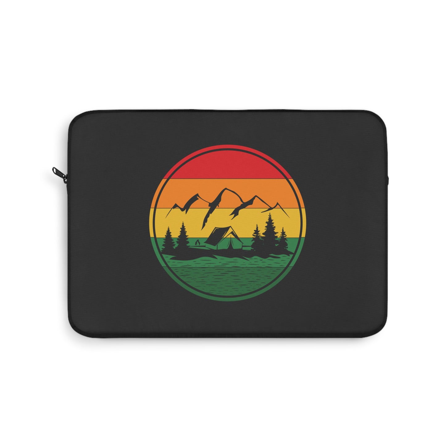 Retro Mountain Lake Laptop Sleeve with Sunset Camping Nature Design