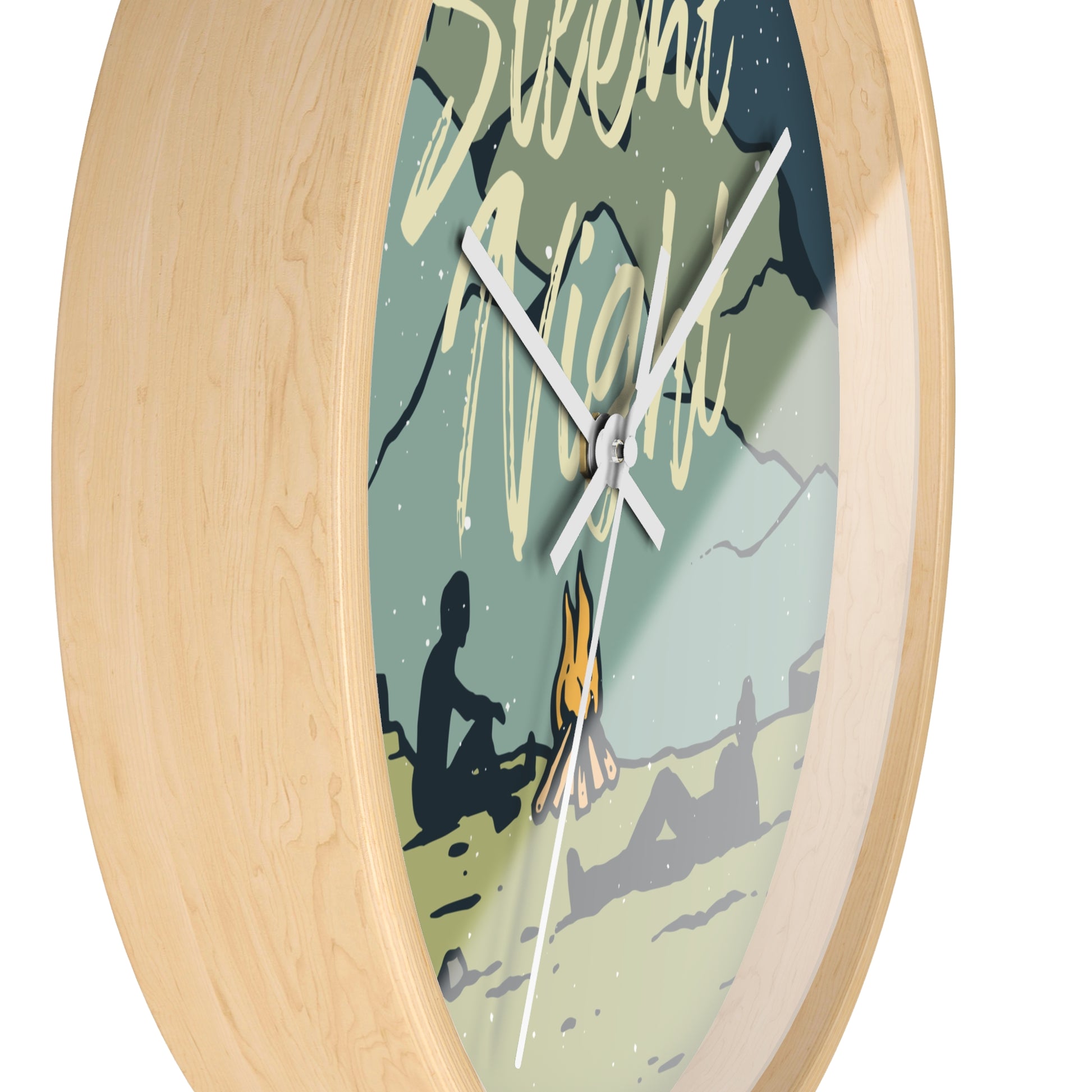 Silent night camping wall clock close-up